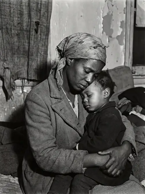Black and White Portrait of a Migrant Mother