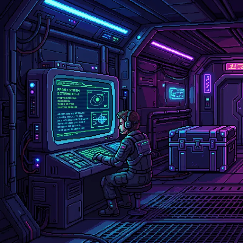 Cyberpunk Spaceship Art: Blue & Purple Chest Display