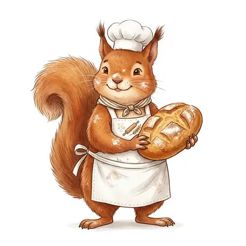 Whimsical Squirrel Baker with Fresh Bread