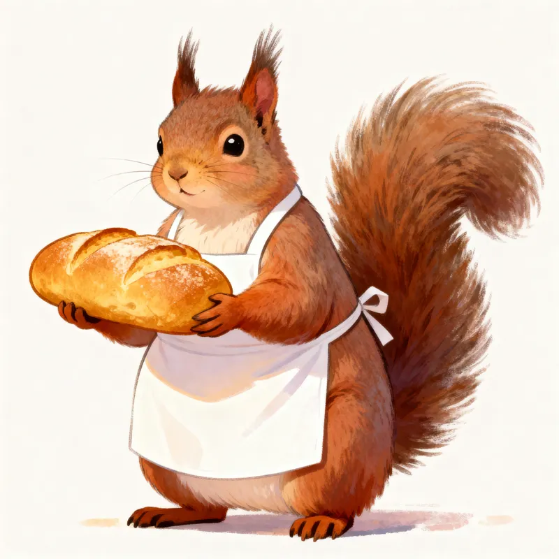 Whimsical Squirrel Baker with Fresh Bread