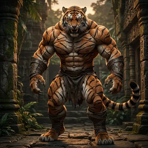 Menacing Human Tiger with Bulging Muscles