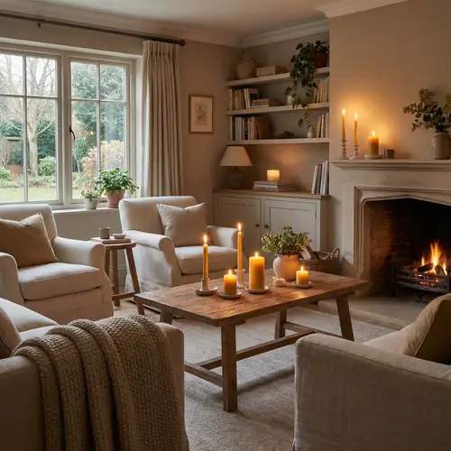 Serene Interior with Beautiful Wax Candles - Ideal Home Ambiance