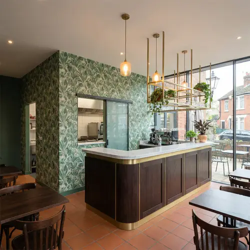 Café Extension Design with L-Shaped Bar