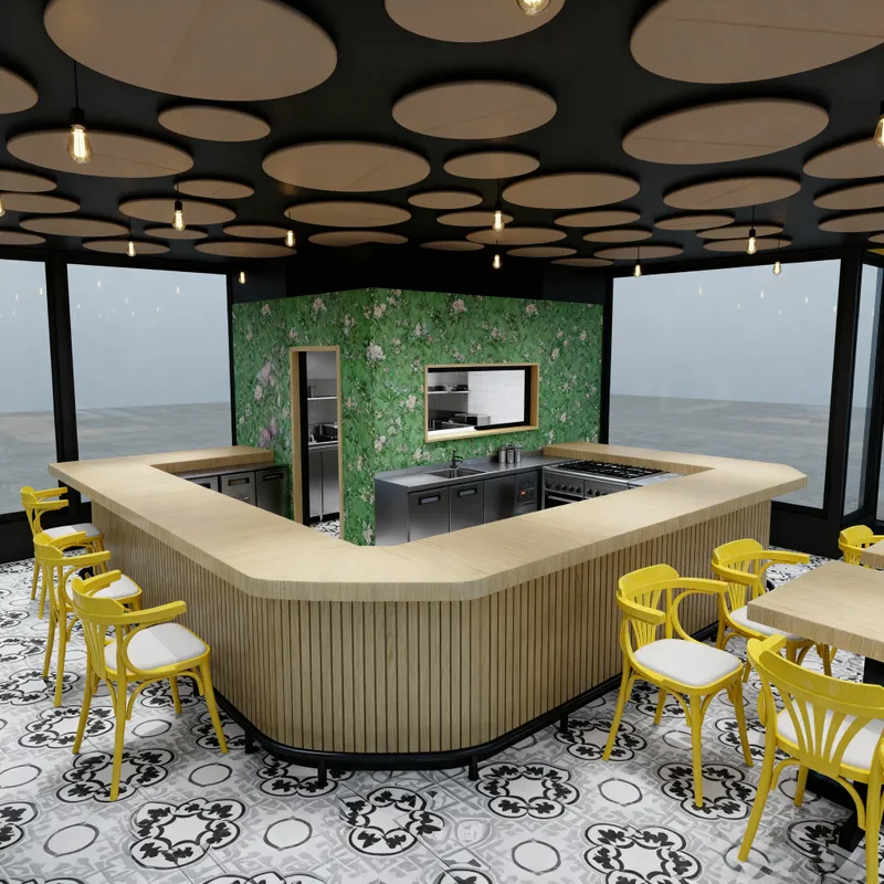 Café Extension Design with L-Shaped Bar Café Extension Design with L-Shaped Bar