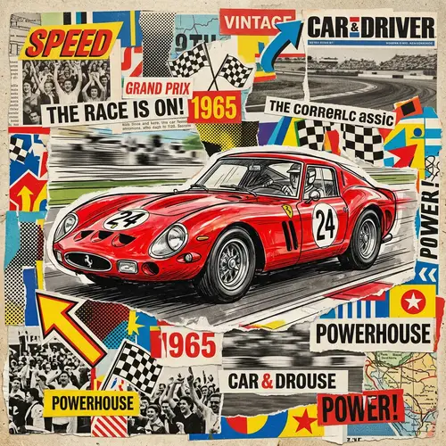 Retro Red Sports Car Collage Art | Vintage Aesthetic