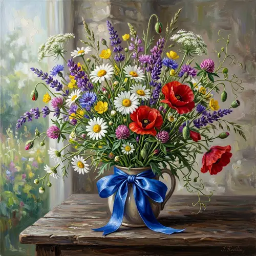 Vibrant Wildflower Bouquet Oil Painting
