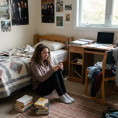 Upset Teenage Girl in Bedroom Clutching Phone
