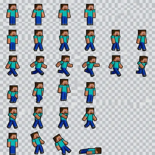 Classic Minecraft Steve 2D Pixel Sprite Sheet