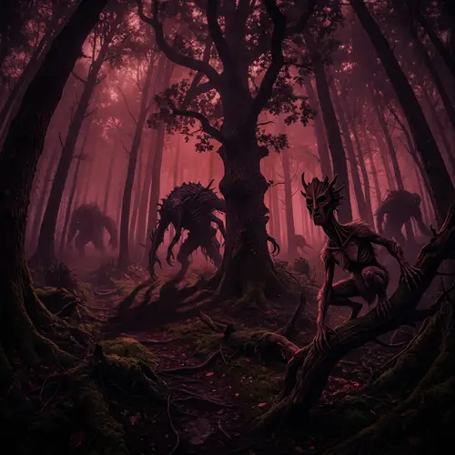 Eerie Forest of Monstrous Creatures - Horror Art