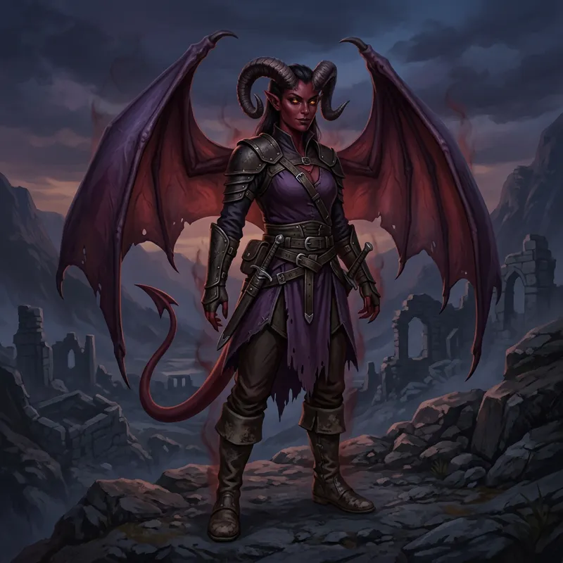 Winged Tiefling with Piercing Goat Eyes | Fantastical Creature Art