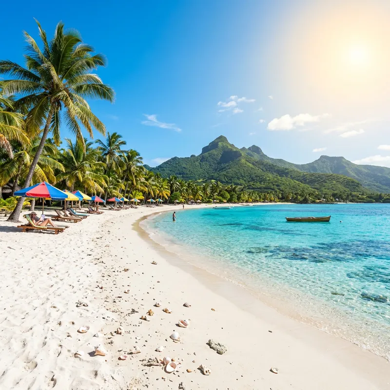 Clear Turquoise Ocean Waters and White Sandy Beach in Mauritius