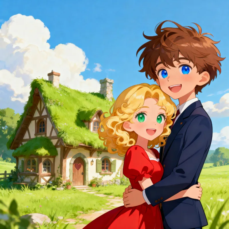 Charming Animated Couple in a Fairy-Tale Setting