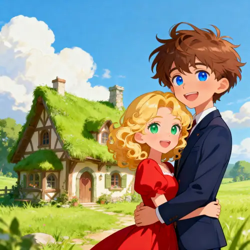 Charming Animated Couple in a Fairy-Tale Setting