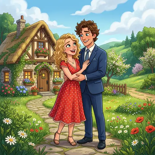 Charming Animated Couple in a Fairy-Tale Setting