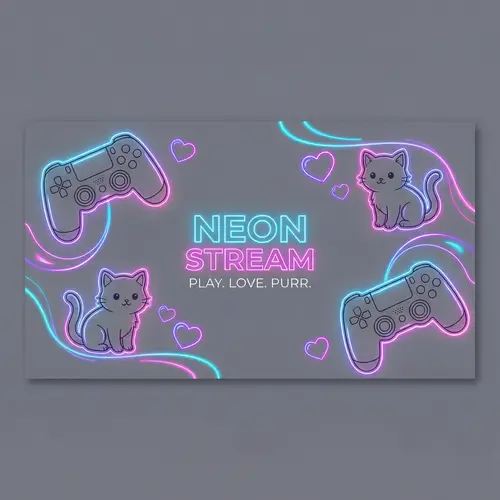 Minimalistic Grey Banner with Gamepads, Kittens, and Hearts