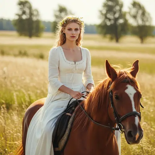 Serene Beauty: Blonde Woman on Chestnut Horse