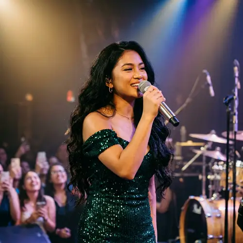 Stunning Pilipino Singer with Microphone