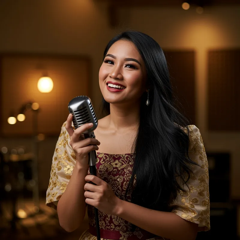 Stunning Pilipino Singer with Microphone