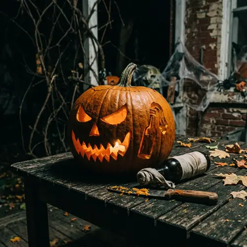 Scary Pumpkin Molotov Cocktail Photo