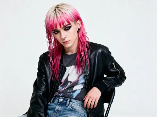 Androgynous Young Man with Pink Hair Style