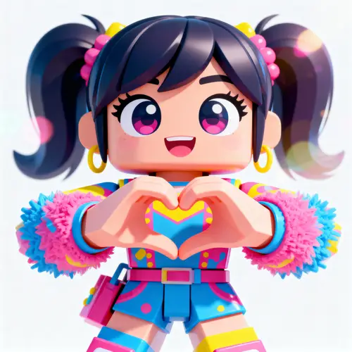 Vibrant Roblox-Style Model with Heart Gesture