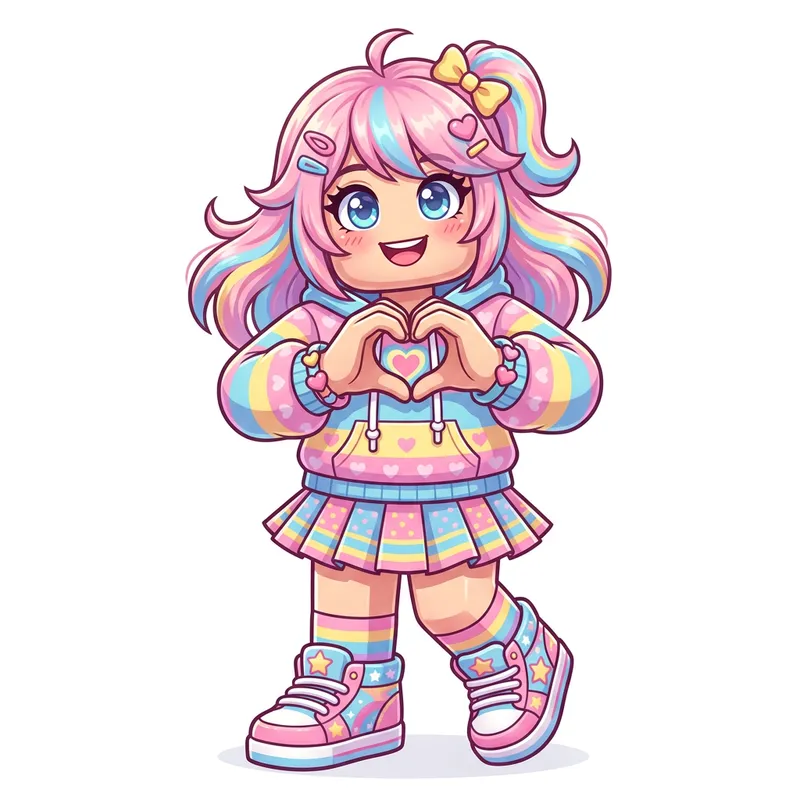 Vibrant Roblox-Style Model with Heart Gesture