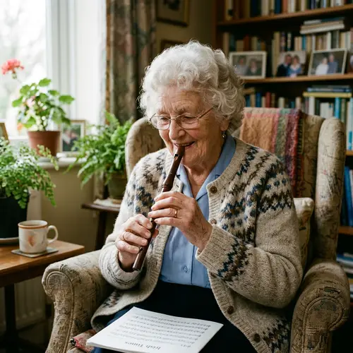 Elderly Woman Playing Whistle - Grandmother Music Fun