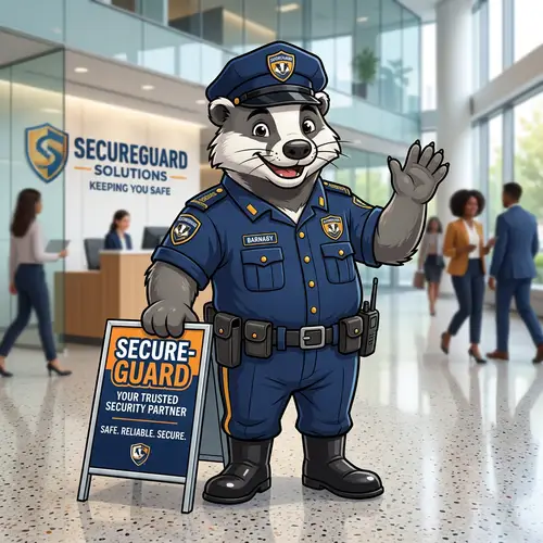 Blue Uniform Mascot: Security Guard Branding