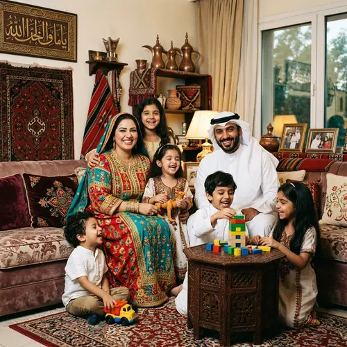 Warm Family Portrait in Traditional Kuwaiti and Dubai Attire