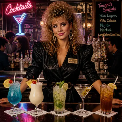 Iconic 80s Female Bartender & Signature Cocktails