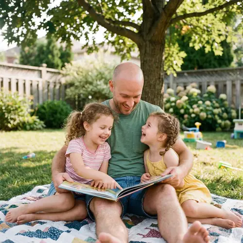 Happy Family Moments with Dad and Two Daughters