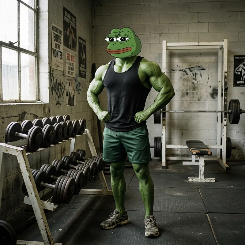 Muscular Pepe the Frog: Strength & Humor