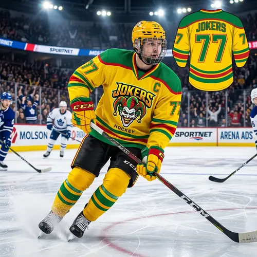 Vibrant Joker Ice Hockey Jersey | Yellow, Green & Red