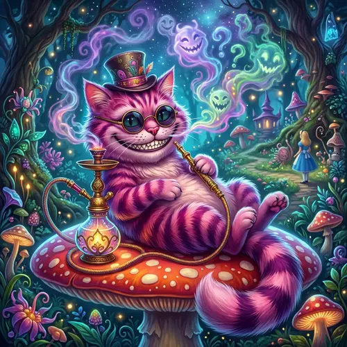 Cheshire Cat Smoking Hookah - Alice in Wonderland Art