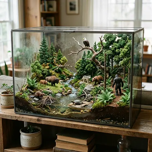 Wilderness Terrarium with Beaver, Eagle, and Bigfoot