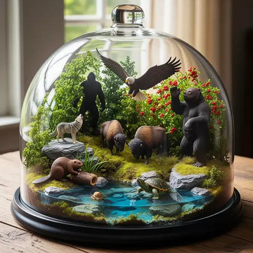 Wilderness Terrarium with Beaver, Eagle, and Bigfoot