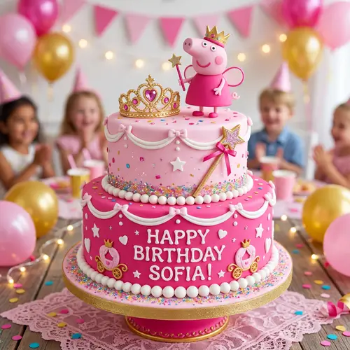 Princess Peppa Pig Cake with Tiara & Wand