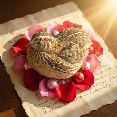 Charming Valentine's Day Quail-Heart Amidst Roses and Candies
