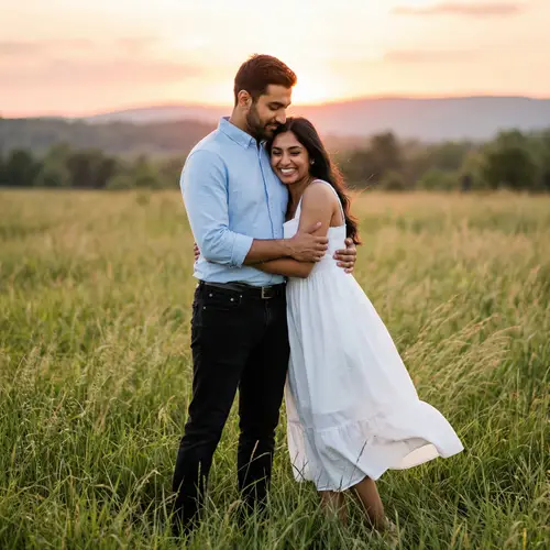 Romantic Sunset Moment in Grass Field | Couple in Love