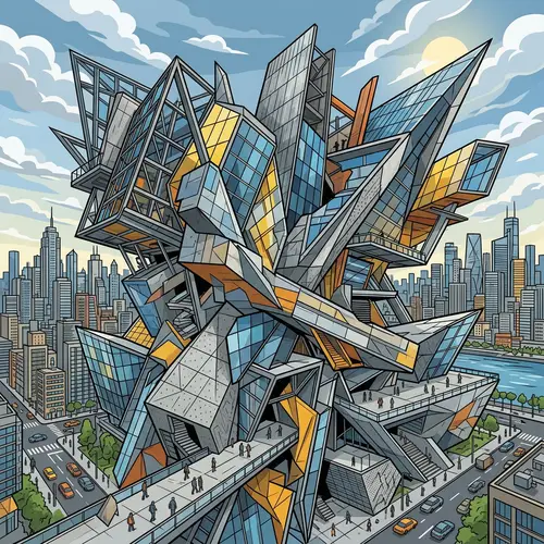 Deconstructivism Style in Architecture: Vector Illustration