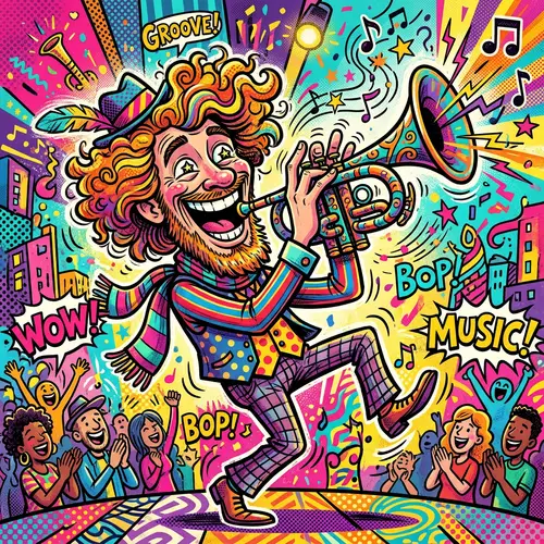 Joyful Musician Playing a Colorful Trumpet - Pop Art