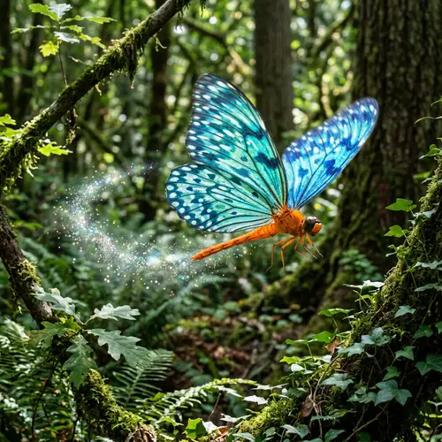 Unique Genetically Modified Dragonfly in Forest Habitat