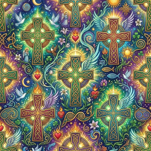 Surrealist Celtic Cross Folk Art Pattern