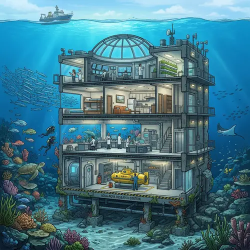 Underwater Building in Slice - Explore the Four Floor Structure