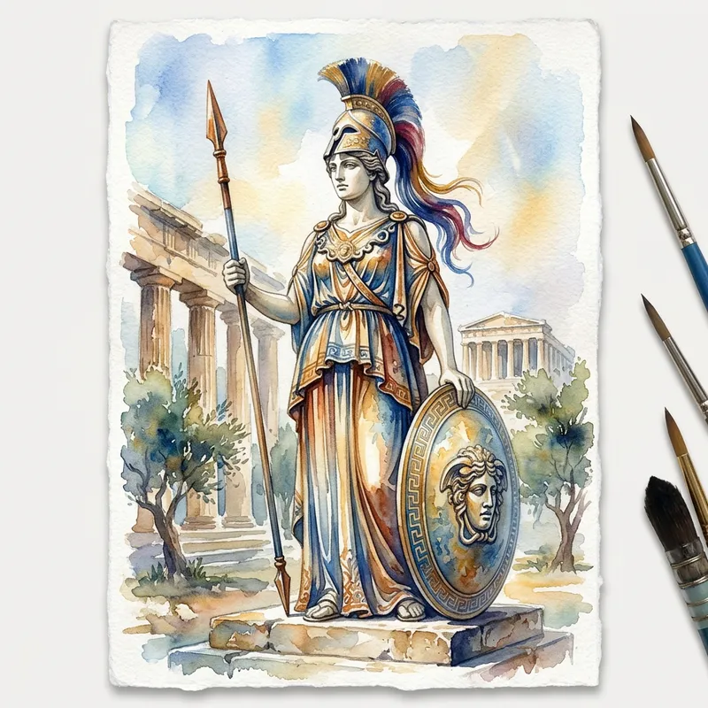 Statue of Athena in Watercolor - A Timeless Masterpiece Statue of Athena in Watercolor - A Timeless Masterpiece