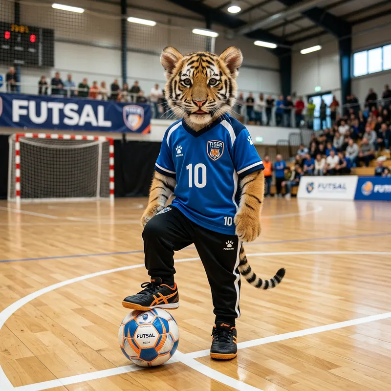 Cute Young Tiger Playing Futsal in Style Cute Young Tiger Playing Futsal in Style