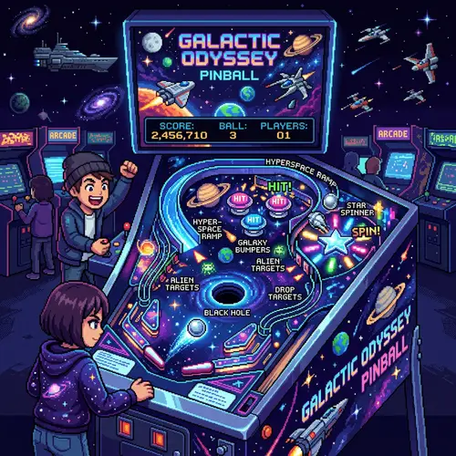 Pixel Art Space Pinball Game Scene