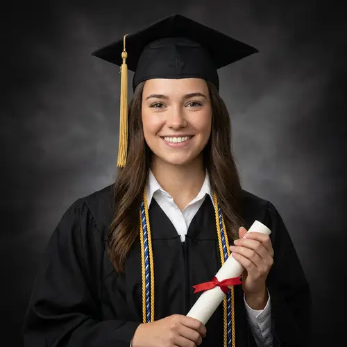 Realistic Graduation Photo with Cap and Gown