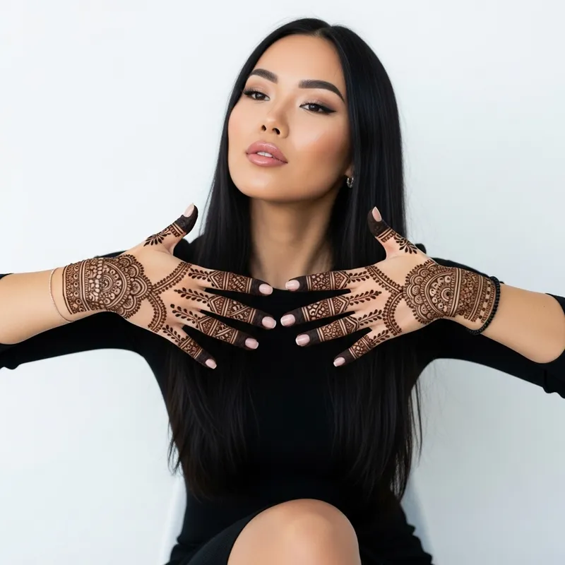 Elegant Portrait of a Young Woman with Mehndi Art Elegant Portrait of a Young Woman with Mehndi Art