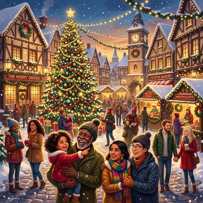Vibrant Holiday Scene with Twinkling Lights and Excitement